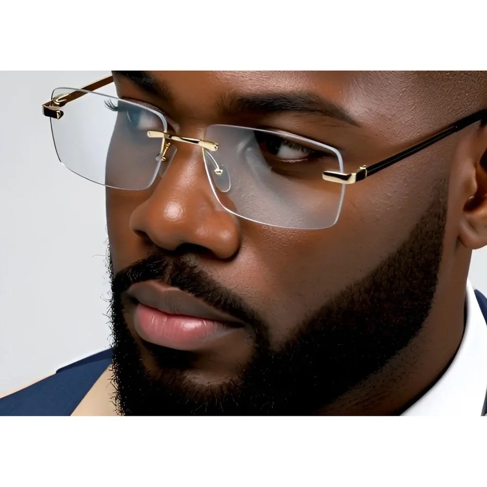Frameless Glasses Gold Frame Clear Lens Lightweight Fashion Eyeglasses Lentes‎